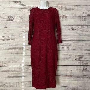 Burgundy Lace Long-sleeve Midi dress